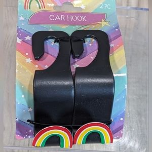 Car Hook Seat Hangers Plastic "RAINBOW" Design Black 2 Pieces 1 Set